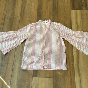 Nordstrom Striped Blouse with Bell Sleeves - Pink and White